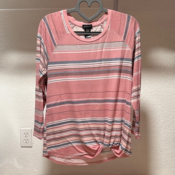 JoyLab Pink and Gray Striped Long Sleeve Top - Picture 1 of 4